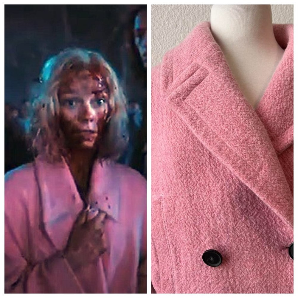 ASO Enid Sinclair Finale Coat Zara Pink Oversized Peacoat SA Wednesday sz XS